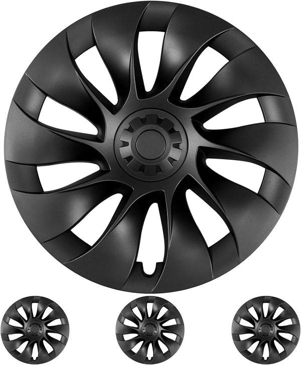 Klutchtech Model Y Hubcaps - 20 Inch Tornado Wheel Covers Replacement Wheel Caps 20'' Induction Wheel Hub Caps Compatible with Tesla Model Y Accessories 2021-2024 (Matte Black - 4 Pack)