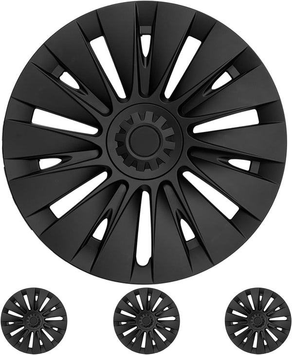 Klutchtech Model Y Hubcaps - 19 Inch Wheel Covers Replacement 14-Spokes Wheel Caps 19'' Wheel Hub Caps Matte Black Compatible with Tesla Model Y Accessories 2021-2024 (14-Spokes - 4 Pack)